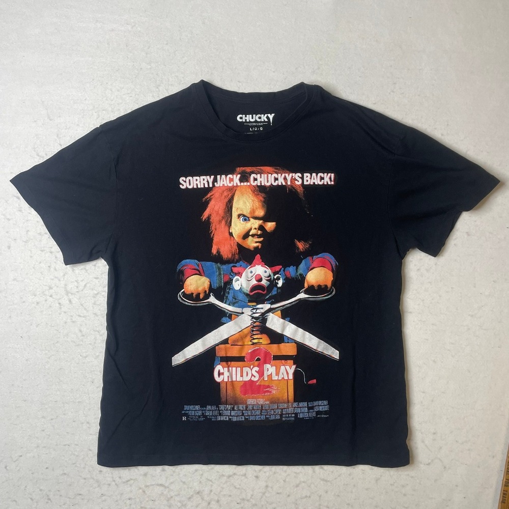 Chucky Child's Play 2 Horror Movie T Shirt Mens Large L‎ Black Short Sleeve
